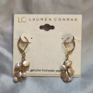 LC Lauren Conrad Gold Sea Shell and Pearl Earrings